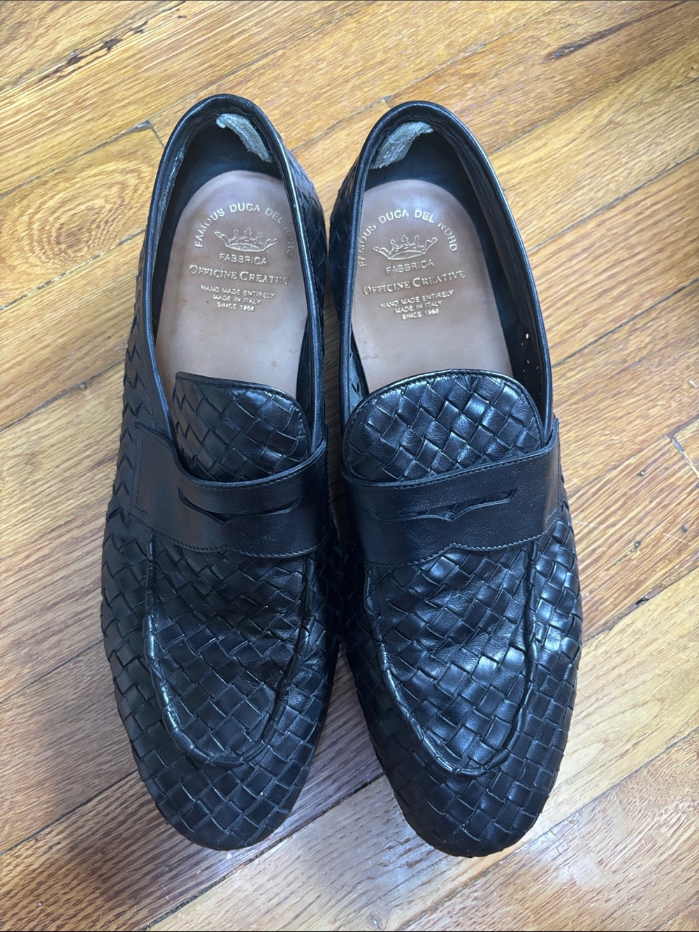 Officine Creative Men’s Black Woven Leather Slip-On Loafers